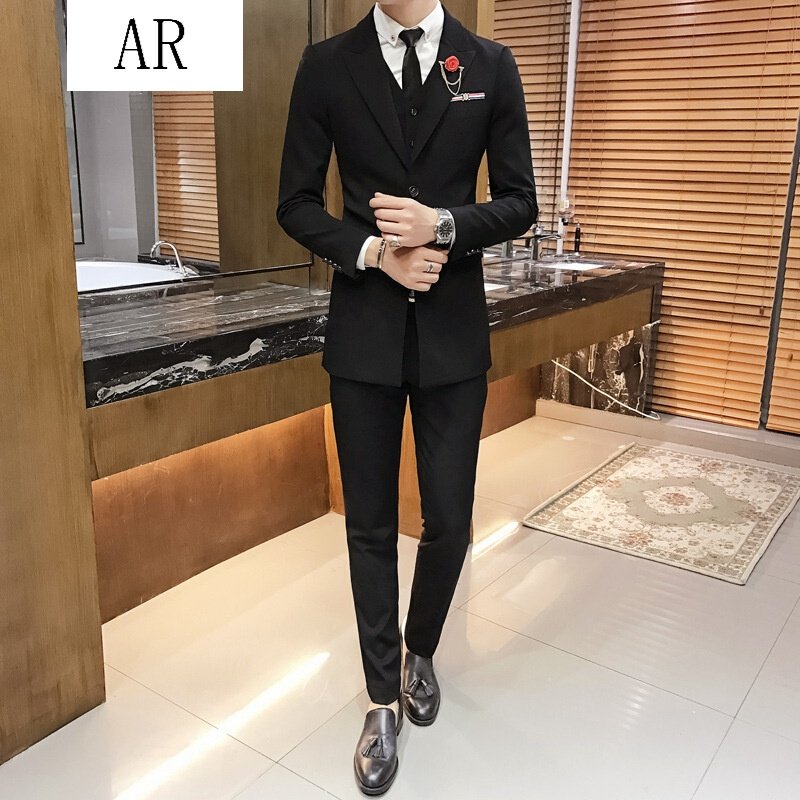 英伦绅士男士休闲西服套装商务型男西装马甲西裤三件套免烫婚礼服