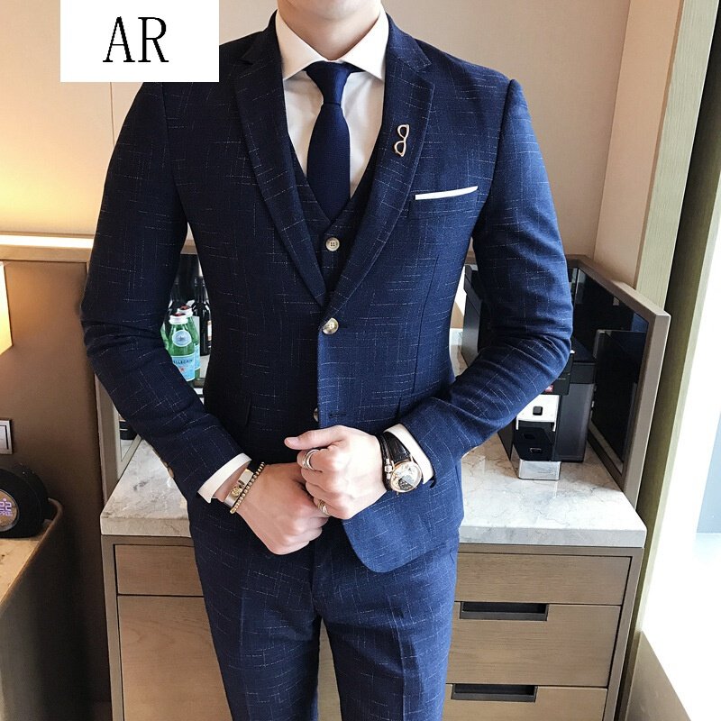 西服套装男士三件套修身韩版休闲西装商务正装新郎结婚礼服伴郎服
