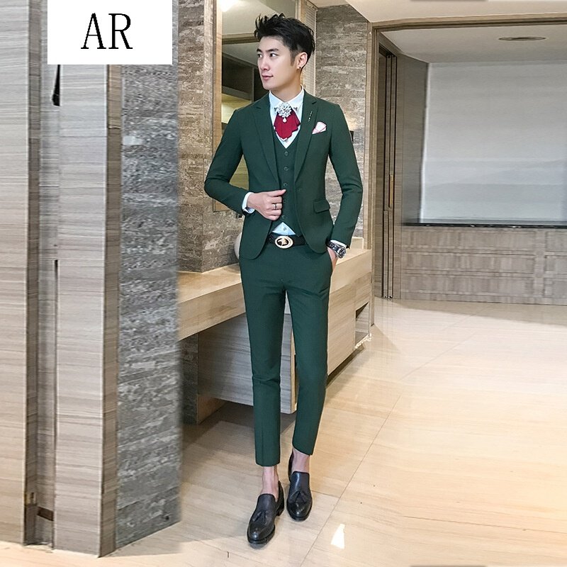 AR伴郎新郎结婚礼服西服套装男士韩版修身小西装商务职业正装三件套