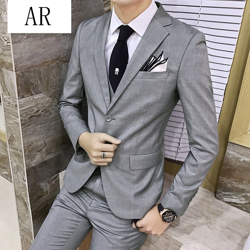AR2017新款男士结婚西服套装韩版修身潮男伴郎服三件套西装正装男