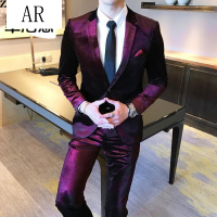 AR西服套装男两件套韩版修身西装男小翻领小西装伴郎新郎结婚礼服
