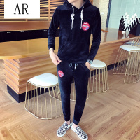 AR2017秋季连帽卫衣男两件套青年韩版帅气男装一套衣服休闲运动套装潮流黑色