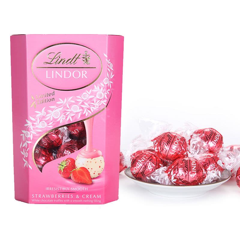 Lindt瑞士莲软心牛奶巧克力进口巧克力草莓16粒分享装200g图片