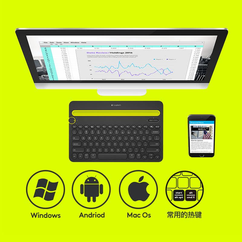 罗技（Logitech） K480 便携智能蓝牙无线键盘 多功能安卓苹果电脑手机平板 黑色【不支持五笔】图片