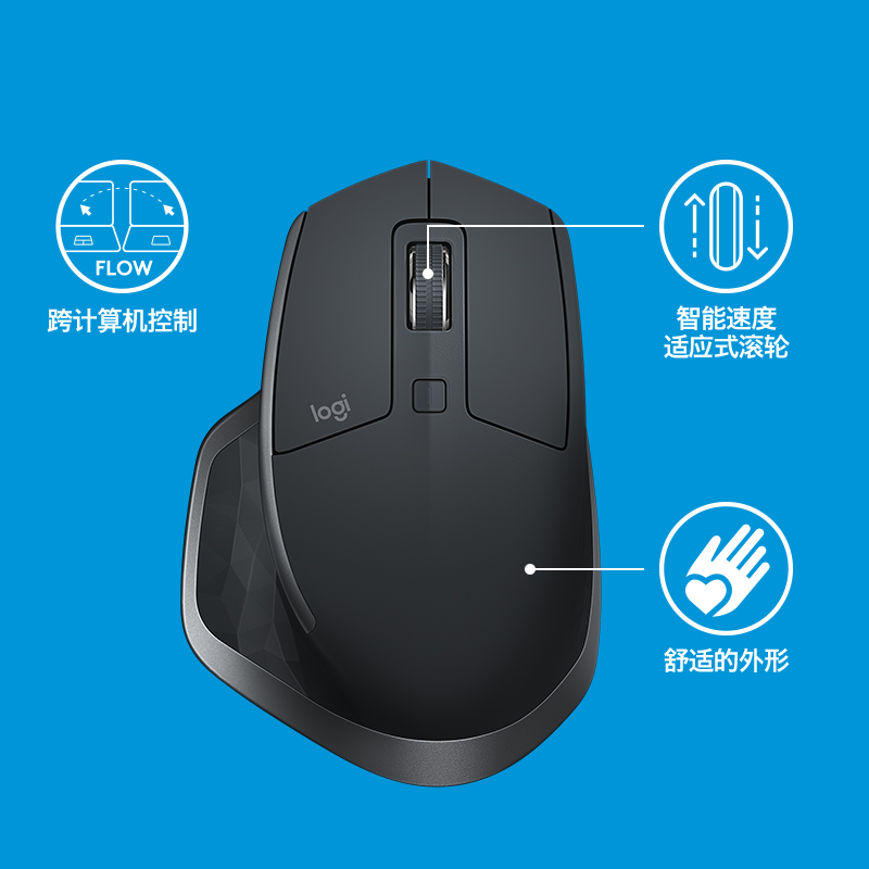 罗技(Logitech)MX Master 2S 无线鼠标 无线蓝牙优联双模跨计算机控制鼠标 儒雅黑