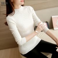 班俏BANQIAO毛衣女宽松套头2023春秋新款慵懒风短款堆堆领贴身打底针织衫女装