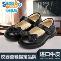四季熊小童皮鞋2016新款春秋公主女童鞋蝴蝶结演出黑色学生皮鞋