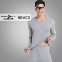 与狼共舞（DANCING WOLVES）2018年秋季冬季男士青年冬款保暖秋衣秋裤圆领全棉多款可选套装 圆领浅麻灰 XXL