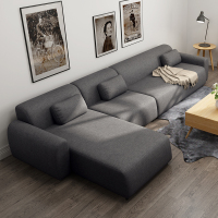 艾窝窝 小户型日式布艺沙发组合现代简约北欧布沙发可拆洗转角三人沙发 深灰色 三人+贵妃加茶几+电视柜+餐桌6椅