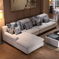 艾窝窝 简约现代贵妃沙发组合客厅转角大小户型布艺沙发L型可拆洗 海蓝色 单人位+双人位+贵妃(豪华版)