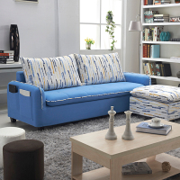 艾窝窝 时尚现代简约小户型布艺沙发组合双人三人麻布沙发可拆洗 米黄色 三人位+脚踏 送大地毯