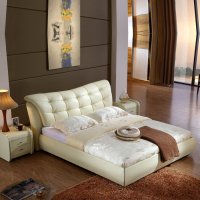 艾窝窝 进口真皮床双人床 1.8米时尚软床储物箱皮床现货 米黄色 1500*1900气压结构