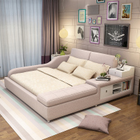 艾窝窝 布艺床可拆洗大小户型榻榻米床 1.8米现代时尚储物双人床婚床 宝丝蓝+乳胶床垫 1800*2000