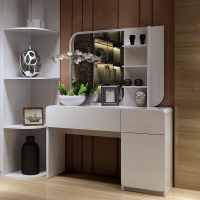 艾窝窝 现代简约梳妆台板式化妆镜台桌凳组合白色亮光烤漆小梳妆台 梳妆台+妆凳