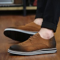 兰顿犀牛2016春季时尚休闲鞋男士磨砂皮鞋板鞋英伦风豆豆鞋潮流布洛克雕花男鞋潮鞋小皮鞋