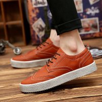 兰顿犀牛2016男鞋春季潮鞋男士休闲鞋英伦风增高皮鞋复古板鞋韩版时尚做旧布洛克鞋子男