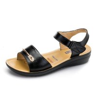 兰顿犀牛2016妈妈鞋凉鞋大码平跟夏季中年女士鞋防滑平底休闲中老年皮凉鞋