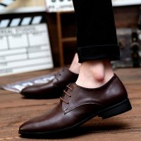 兰顿犀牛2016春季新款男士尖头发型师皮鞋韩版内增高休闲潮男鞋青年商务英伦系带结婚鞋子