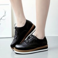 兰顿犀牛2016春季新款女士英伦风休闲厚底松糕鞋子系带平底单鞋女潮布洛克雕花女鞋