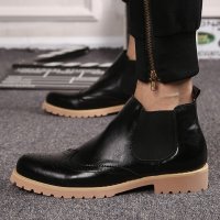 兰顿犀牛2016春季英伦男靴加绒马丁靴男士短靴雕花皮靴套筒靴高帮商务皮鞋韩版时尚百搭男鞋