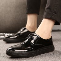 兰顿犀牛春季新款韩版男士低帮休闲板鞋漆皮欧美雕花布洛克男鞋英伦风2016厚底平底复古潮鞋