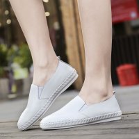 兰顿犀牛真皮小白鞋女2016韩版休闲平底女单鞋渔夫鞋孕妇懒人乐福鞋运动鞋英伦时尚简约手工缝线豆豆鞋