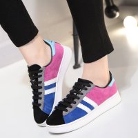 兰顿犀牛2016春季新款韩版真皮拼色运动鞋女学生系带平底休闲鞋跑步板鞋潮拼色街头街舞滑板鞋