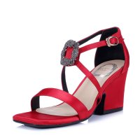 兰顿犀牛 2016春鞋女绸缎细跟高跟鞋 一字扣带羊皮单鞋女上班鞋OL时装鞋