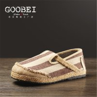 兰顿犀牛 2016日系复古草编底男鞋一脚蹬帆布鞋亚麻大头鞋男士潮鞋时尚单鞋舒适驾车鞋