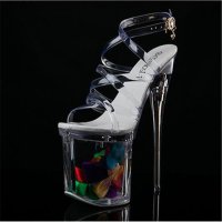 兰顿犀牛 2016新款女鞋 夜店超高跟细跟凉鞋走秀鞋 防水台恨天高18CM水晶跟