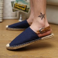 兰顿犀牛2016夏季韩版男士个性凉鞋潮流布鞋情侣鞋子英伦懒人鞋透气草编休闲鞋手工缝制渔夫鞋