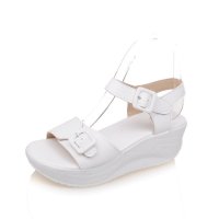 兰顿犀牛 欧洲站新款坡跟露趾女凉鞋2016夏季平底女学生凉鞋厚底松糕鞋拼色搭扣韩版女鞋潮