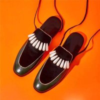 兰顿犀牛 2016夏季新款交叉绑带单鞋方头马毛串珠女鞋平底防滑无后跟半拖鞋女士系带穆勒鞋