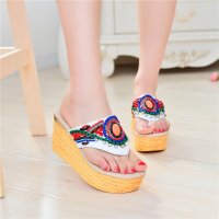 兰顿犀牛 2016夏季韩国新款人字拖鞋民族风夹趾凉鞋女松糕厚底高跟凉拖鞋潮