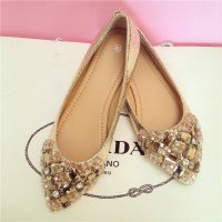 兰顿犀牛 2016春夏季新款串珠水钻浅口尖头平底单鞋欧洲站金色平跟休闲女士时尚舒适瓢鞋豆豆鞋