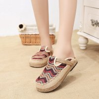 兰顿犀牛 2016春夏季新款民族风花纹麻绳圆头单鞋复古百搭布鞋女鞋日系森女系妈妈鞋休闲孕妇拖鞋
