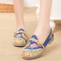 兰顿犀牛 2016春夏季新款亚麻手工刺绣草编帆布平底女单鞋舒适休闲透气妈妈复古鞋套脚孕妇鞋