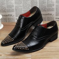 兰顿犀牛 2016夏季新款头层牛皮男士超尖头皮鞋时尚个性白色铆钉青年增高鞋夜店发型师潮男鞋