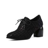 兰顿犀牛 2016秋冬季新款韩版舒适真皮裸靴女欧美时尚系带马丁靴尖头粗跟高跟短筒女靴