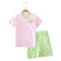 优贝艾儿宝宝夏季纯棉蝴蝶结婴儿服装夏天短袖短裤套装女童夏装