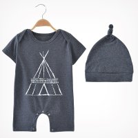 优贝艾儿夏季纯棉婴儿连体衣哈衣爬服男女童夏装婴儿服带帽两件套