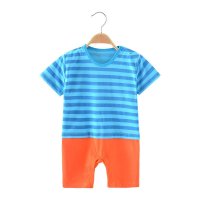 优贝艾儿宝宝夏季纯棉假两件连体衣哈衣男女婴儿爬服儿夏装