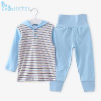 优贝艾儿0-3岁宝宝家居服套装 连帽高腰护肚裤春装外出服T1371