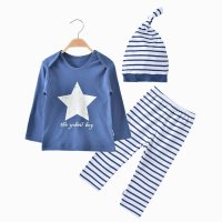 优贝艾儿宝宝春季外出服套装 0-3岁婴儿纯棉套装 内衣3件套A4104