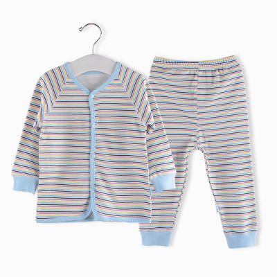 优贝艾儿婴儿春季条纹内衣套装 0至3岁男女宝宝纯棉上衣裤子