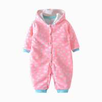 优贝艾儿婴儿秋冬加厚斑点两穿设计可拆帽子连体衣爬服哈衣C3399C