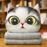 卡通猫咪抱枕被子公仔靠垫暖手插手三合一女生可爱萌礼物毛毯毛绒