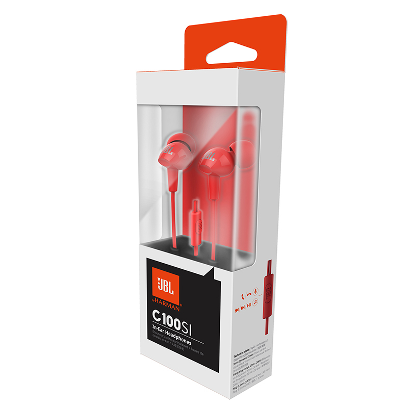 JBL C100SI苹果耳机入耳式便携通用 运动耳塞式原装正品线控耳机 红色