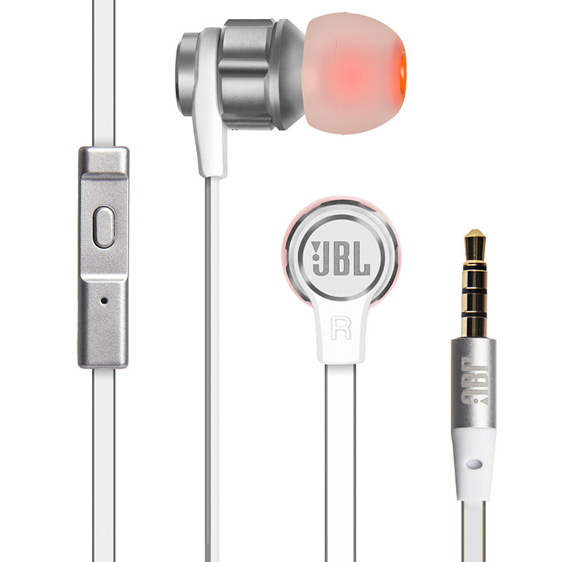 JBL T180A 重低音HIFI入耳式耳机便携运动耳塞苹果手机线控带麦通用立体声 银色 上海井仁专卖