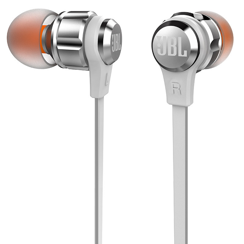JBL T180A 重低音HIFI入耳式耳机便携运动耳塞苹果手机线控带麦通用立体声 银色 上海井仁专卖